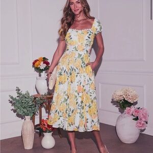 April noon eyelet floral midi dress